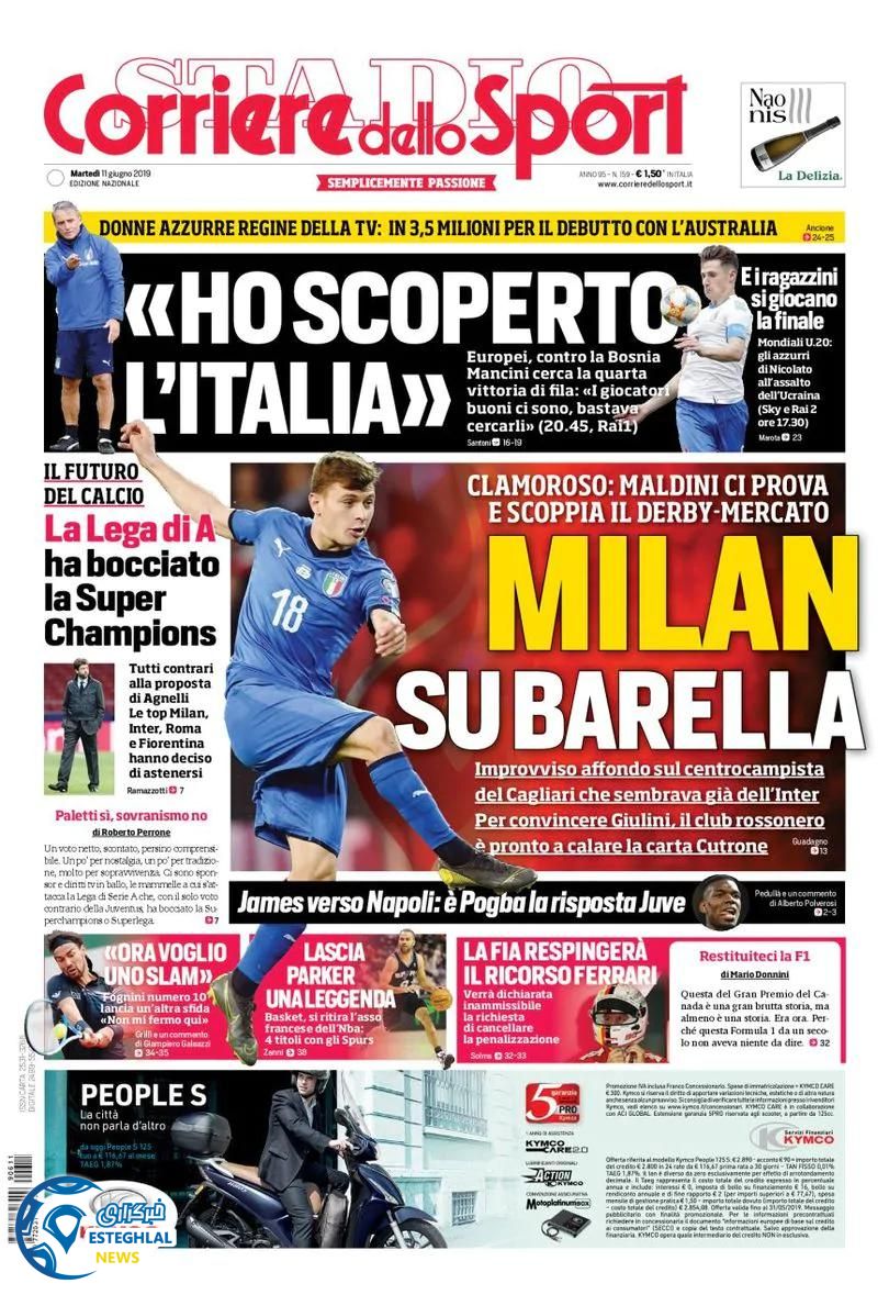 روزنامه ورزشی کوریره دلو اسپورت سه شنبه 21 خرداد 1398