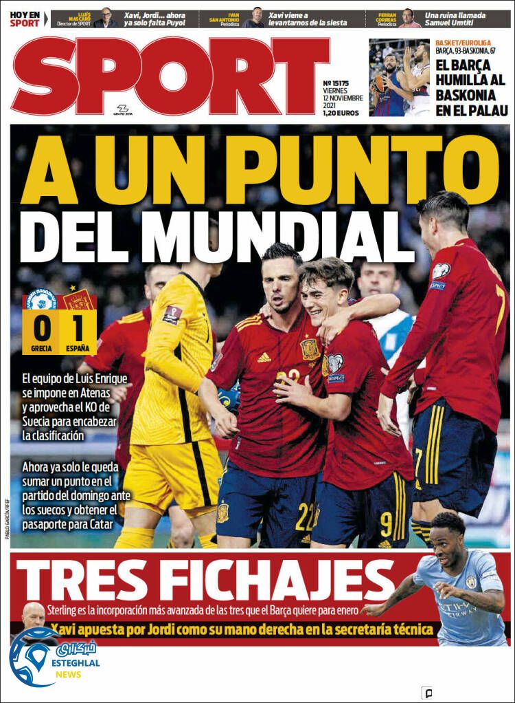 روزنامه ورزشی اسپورت جمعه 21 آبان 1400