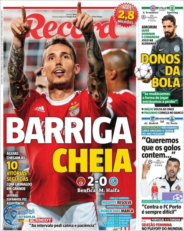 روزنامه ورزشی رکورد چهارشنبه 16 شهریور 1401