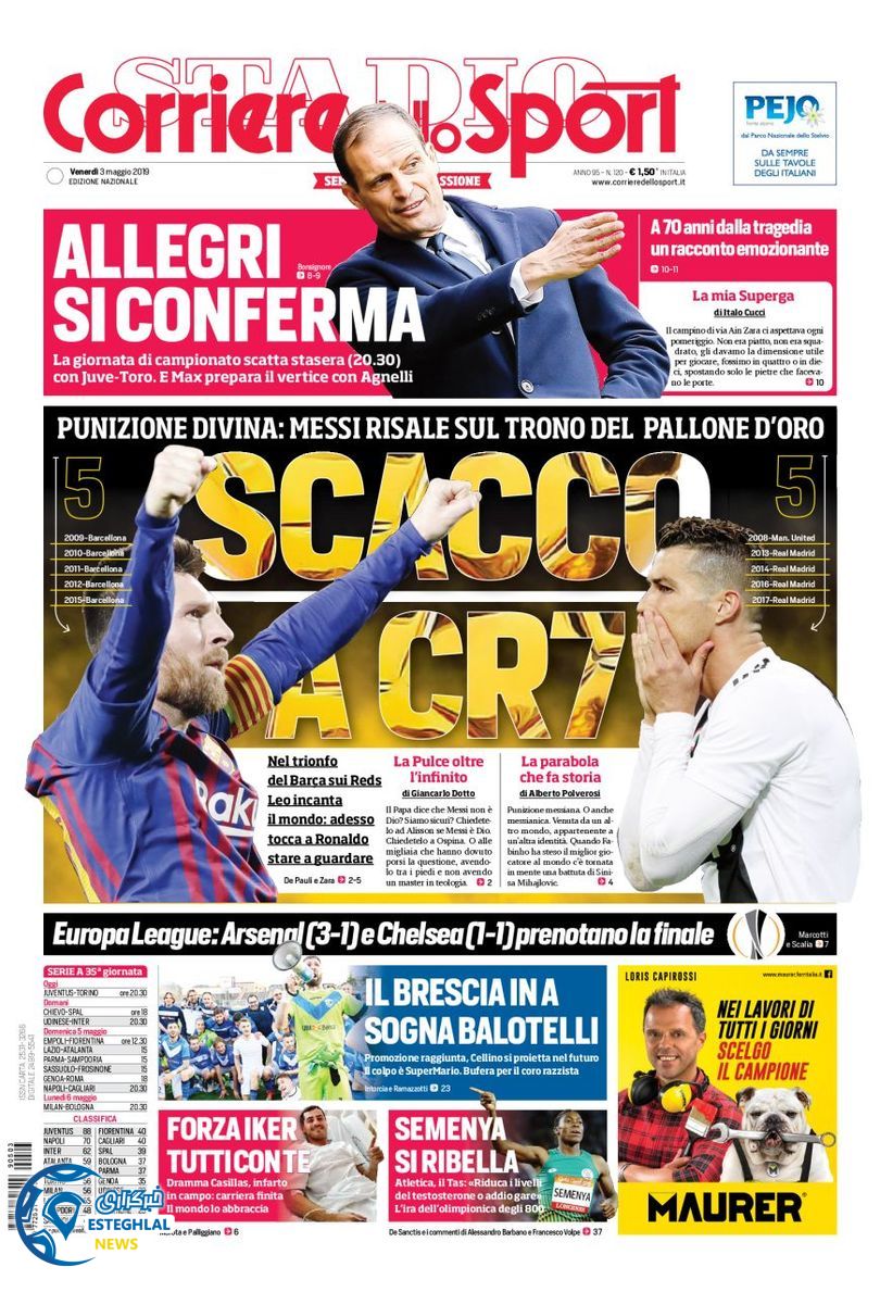 روزنامه ورزشی کوریره دلو اسپورت جمعه 13 اردیبهشت 1398