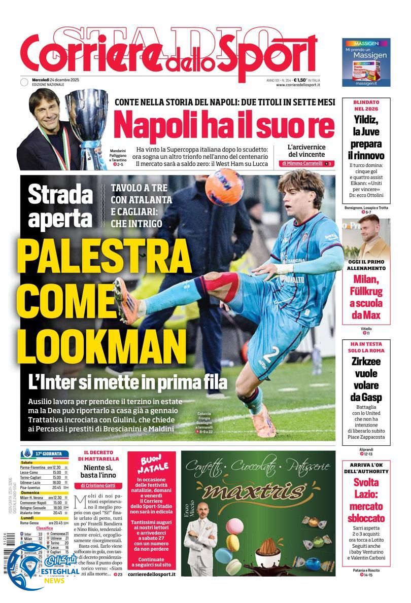 روزنامه  ورزشی کوریره دلو اسپورت چهارشنبه 3 دی 1404 