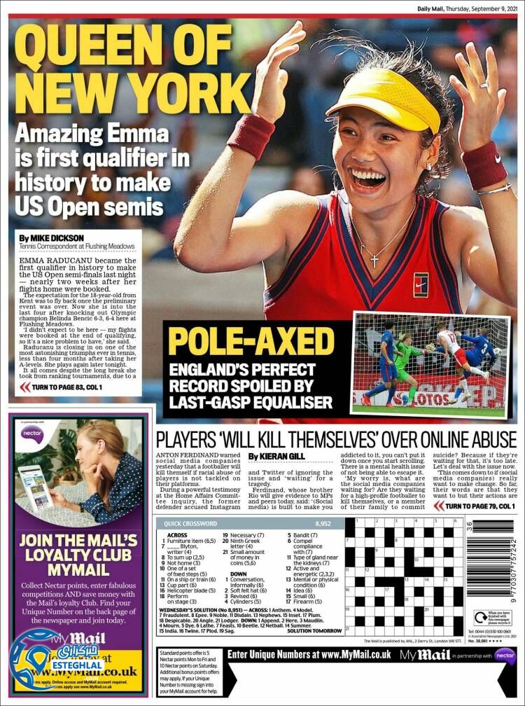 روزنامه ورزشی مایل اسپورت پنجشنبه 18 شهریور 1400