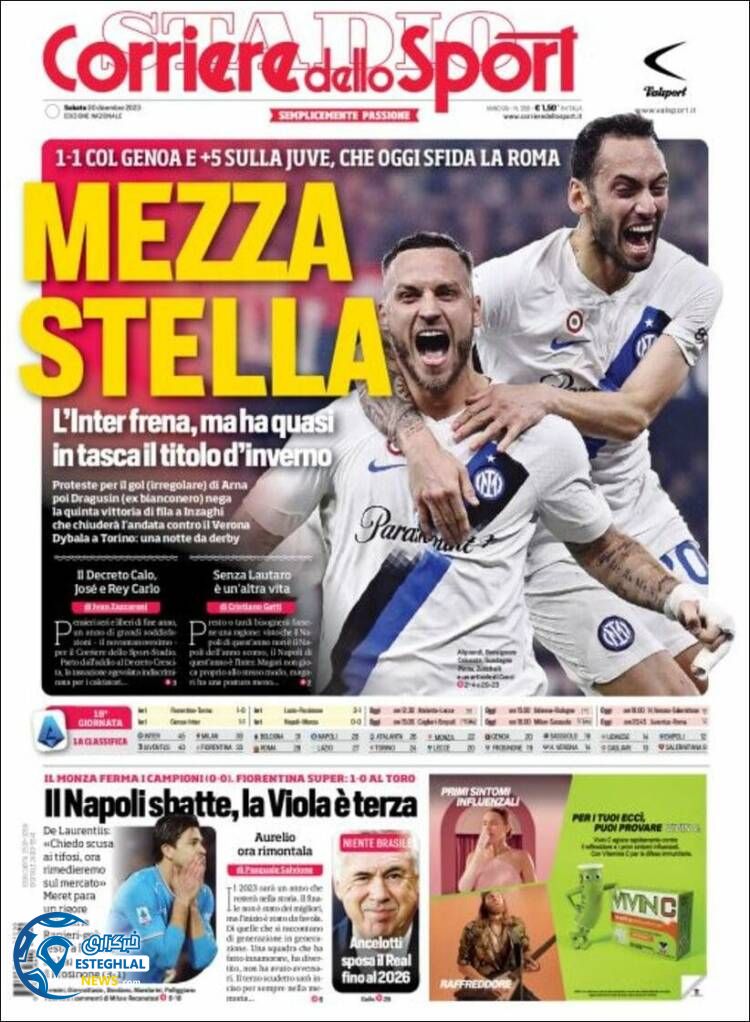 روزنامه  ورزشی کوریره دلو اسپورت شنبه 9 دی 1402 