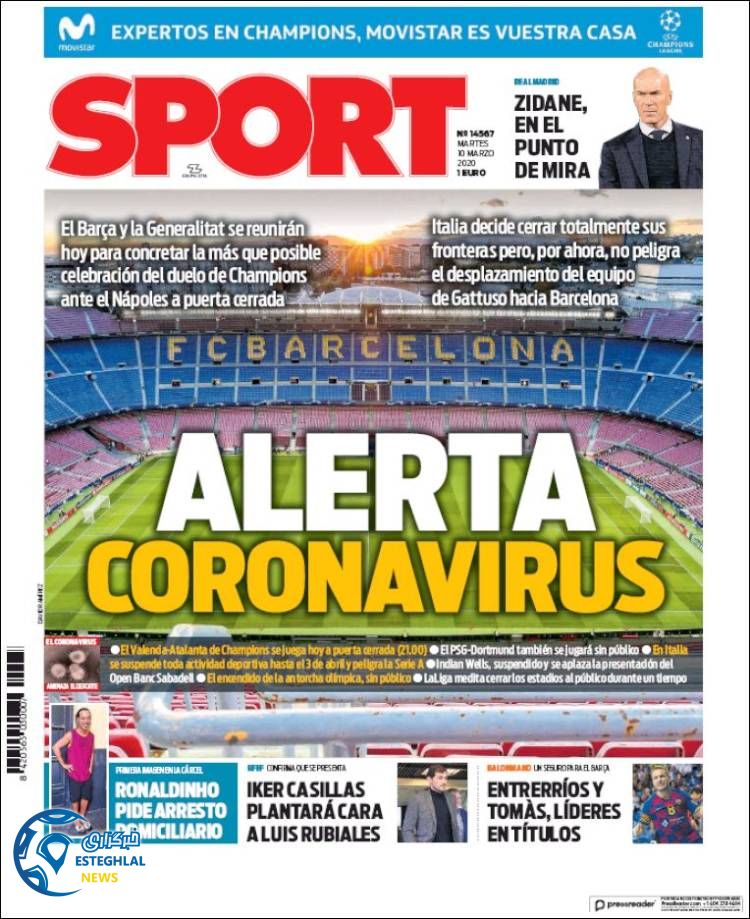 روزنامه ورزشی اسپورت سه شنبه 20 اسفند 1398