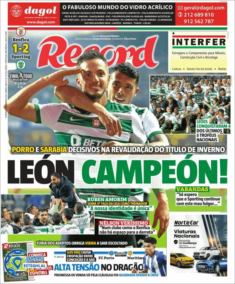 روزنامه ورزشی رکورد یکشنبه 10 بهمن 1400