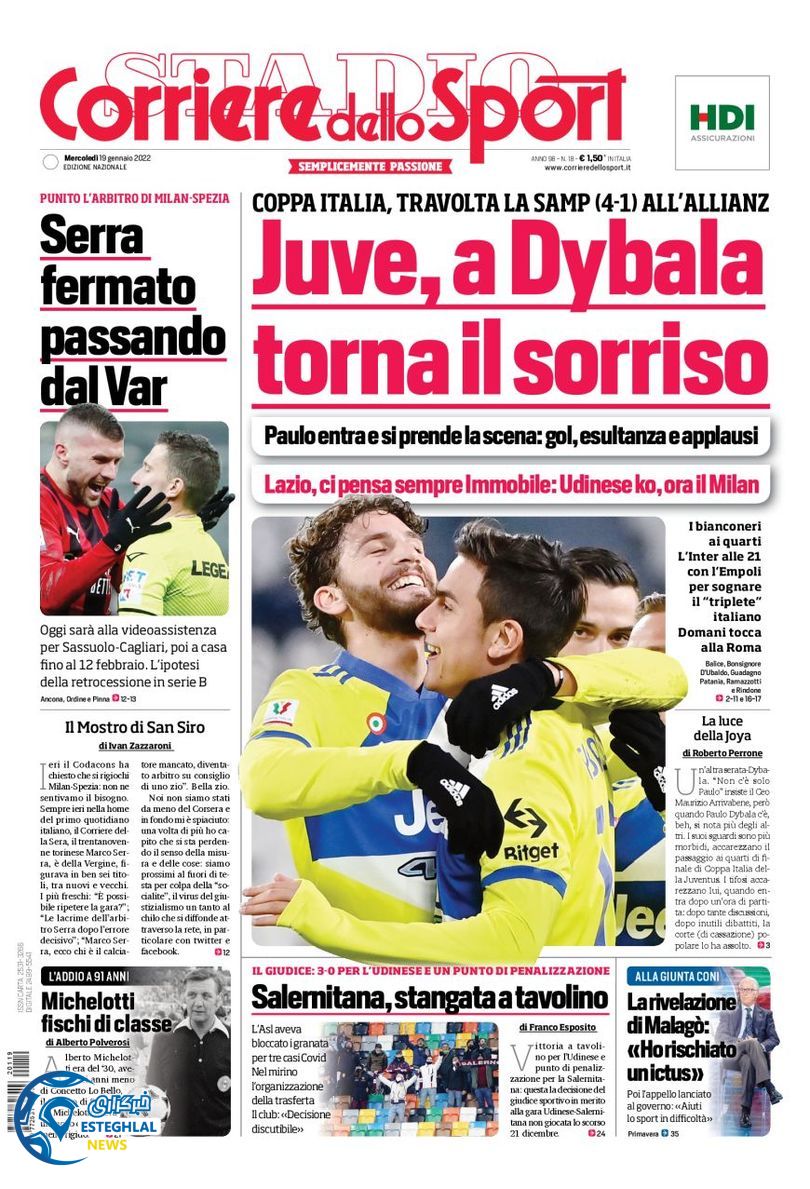 روزنامه ورزشی کوریره دلو اسپورت چهارشنبه 29 دی 1400