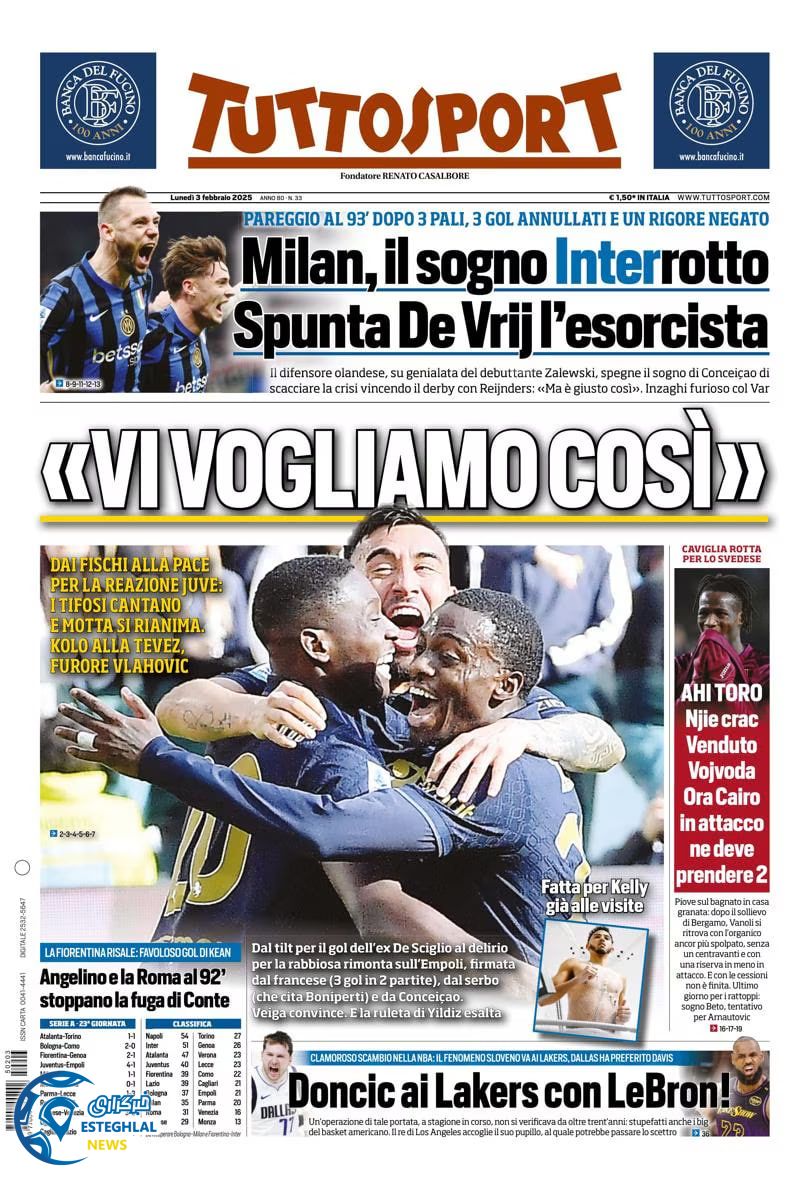 روزنامه ورزشی توتو اسپورت دوشنبه 15 بهمن 1403 