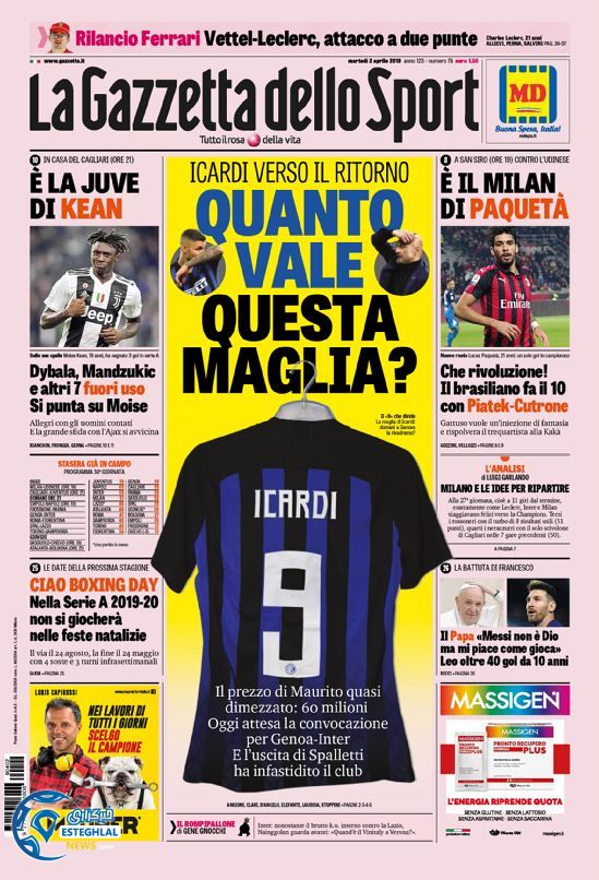 روزنامه ورزشی گاتزتا دلو اسپورت سه شنبه 13 فروردین 1398