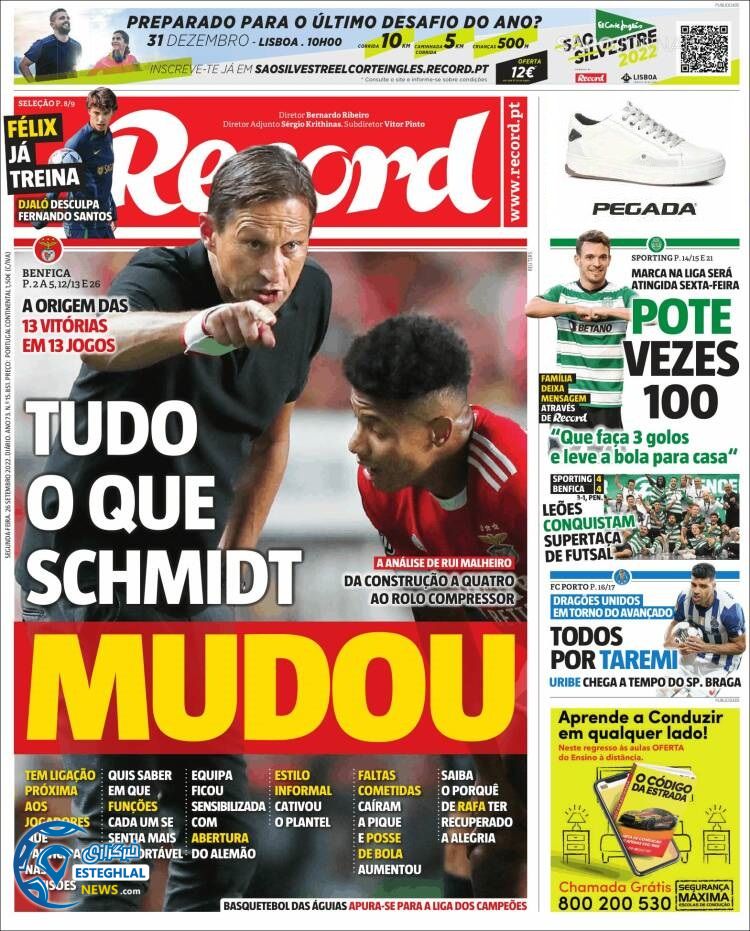 روزنامه ورزشی رکورد دوشنبه 4 مهر 1401