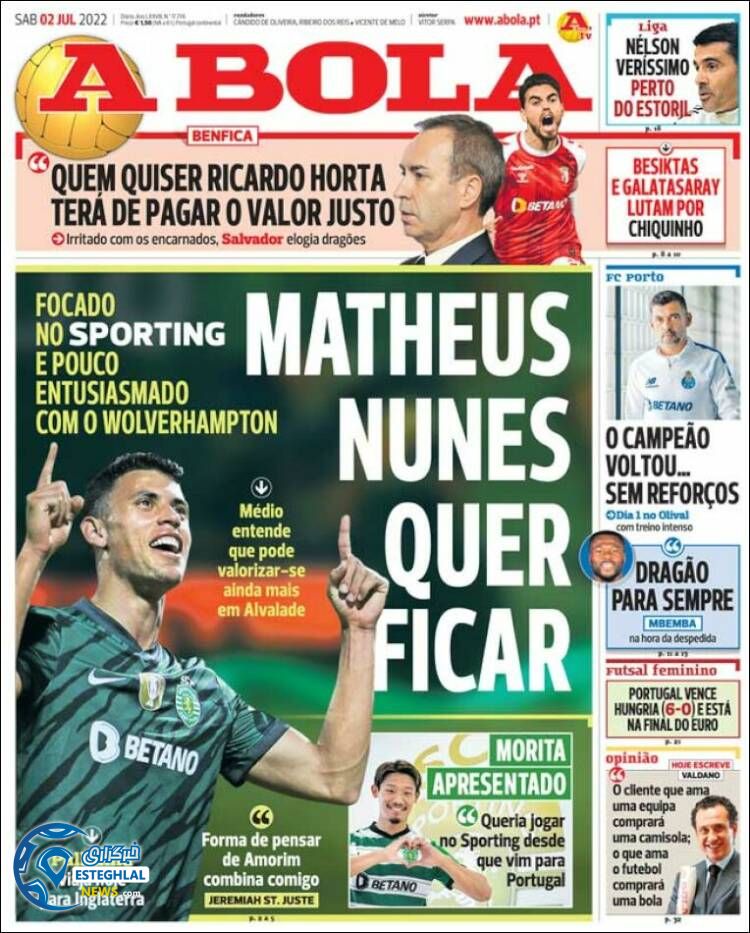 روزنامه ورزشی آبولا شنبه 11 تیر 1401