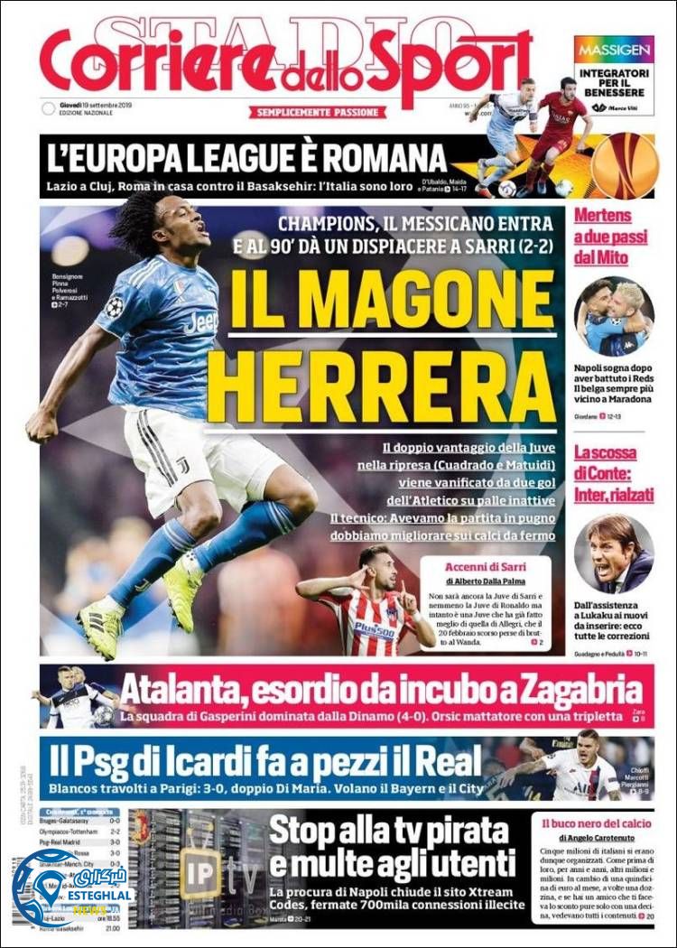 روزنامه ورزشی کوریره دلو اسپورت پنجشنبه 28 شهریور 1398