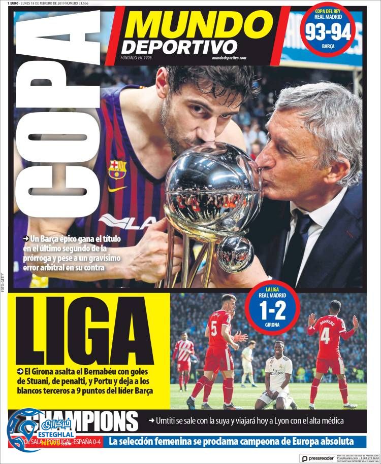 روزنامه ورزشی موندودپورتیوو دوشنبه 29 بهمن 1397