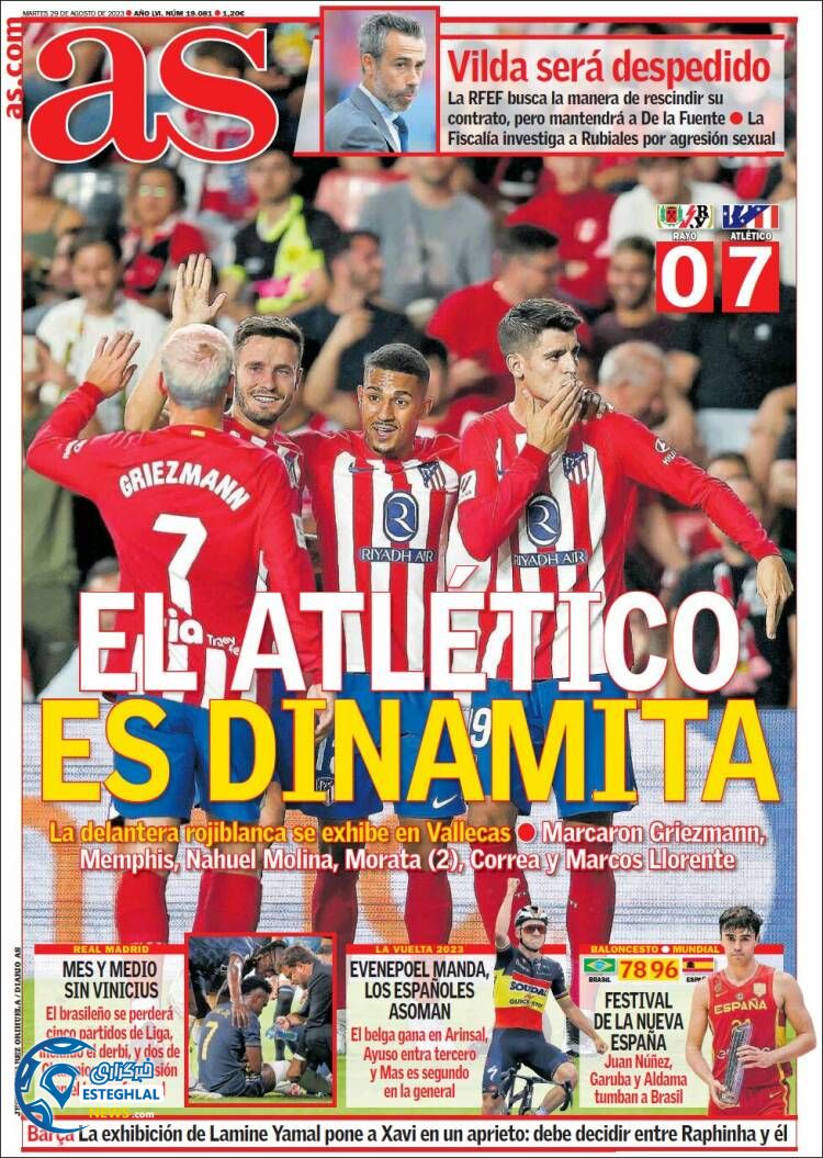 روزنامه ورزشی آ اس سه شنبه 7 شهریور 1402