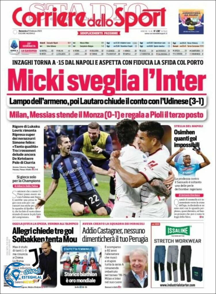 روزنامه ورزشی کوریره دلو اسپورت یکشنبه 30 بهمن 1401 