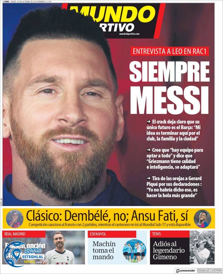 روزنامه ورزشی موندو دپورتیوو پنجشنبه 18 مهر 1398