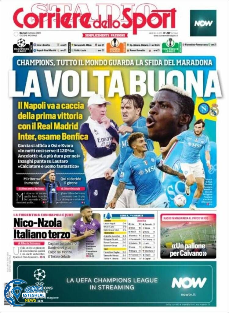 روزنامه ورزشی کوریره دلو اسپورت سه شنبه 11 مهر 1402