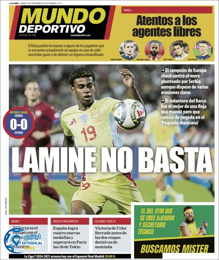 روزنامه ورزشی  موندو دپورنیوو جمعه 16 شهریور 1403 