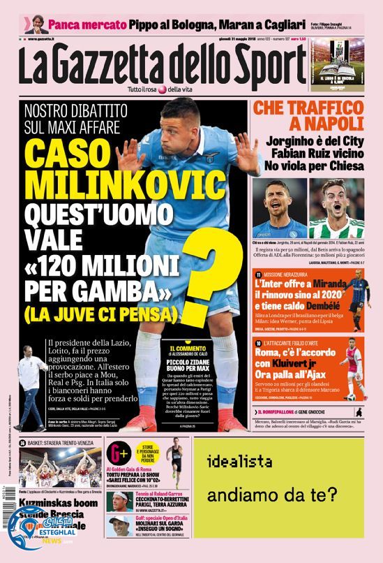 روزنامه گاتزتا دلو اسپورت پنجشنبه 10 خرداد 1397