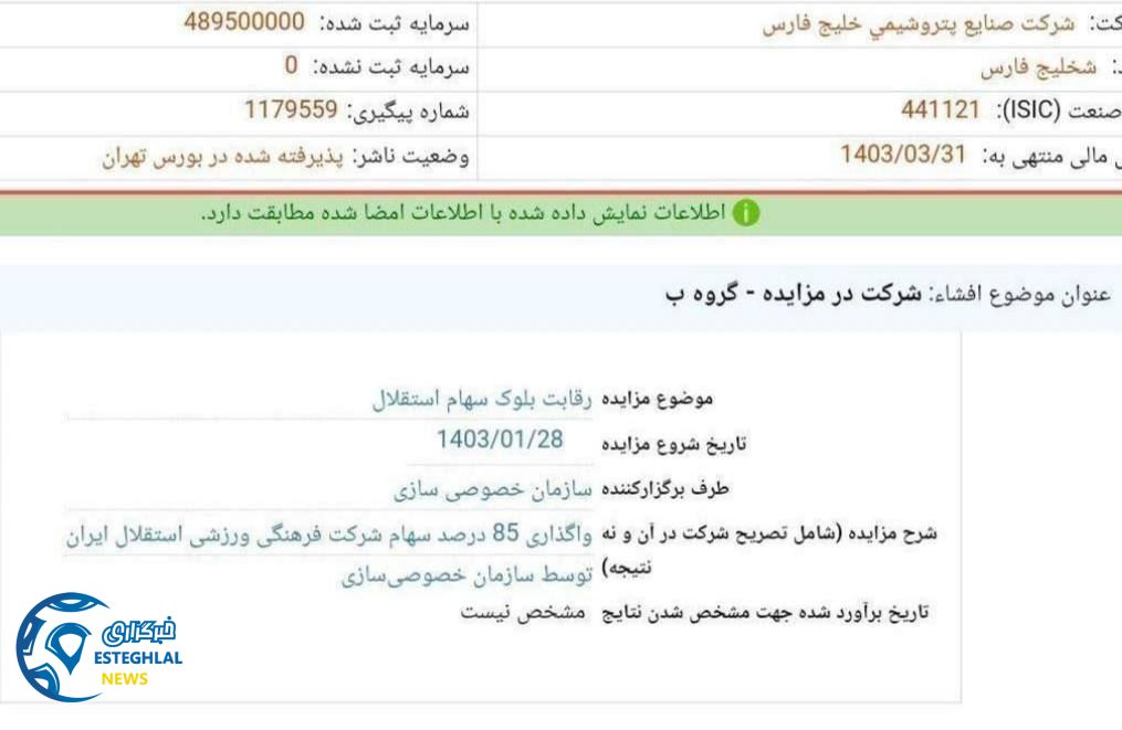 هلدینگ خلیج فارس و باشگاه استقلال(تاج)