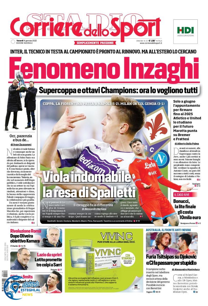 روزنامه ورزشی کوریره دلو اسپورت جمعه 24 دی 1400