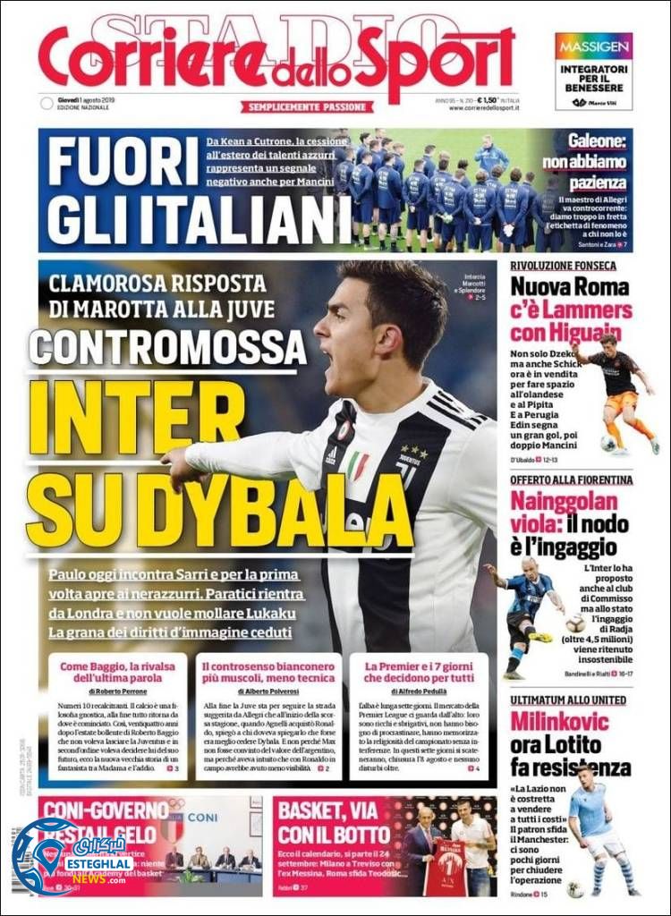 روزنامه ورزشی کوریره دلو اسپورت پنجشنبه 10 مرداد 1398