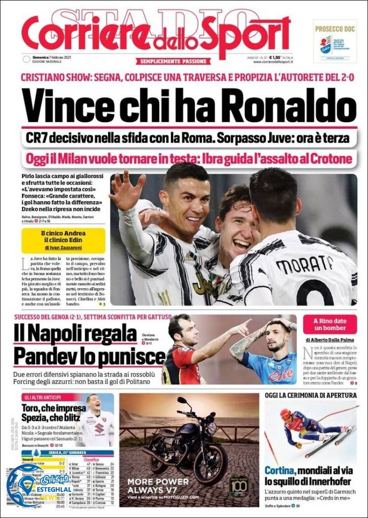 روزنامه ورزشی کوریره دلو اسپورت یکشنبه 19 بهمن 1399