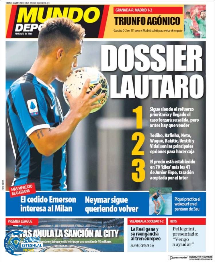 روزنامه ورزشی موندو دپورتیوو سه شنبه 24 تیر 1399