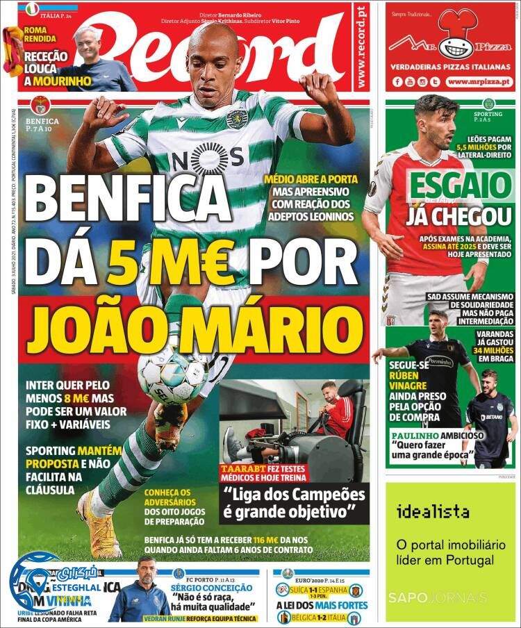 روزنامه ورزشی رکورد شنبه 12 تیر 1400