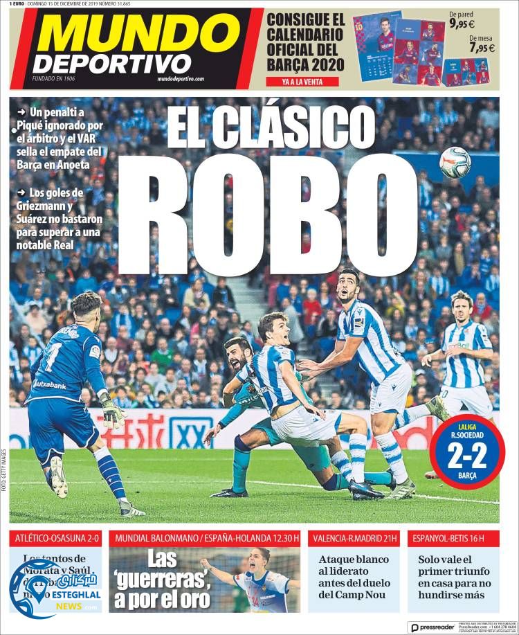 روزنامه ورزشی موندو دپورتیوو یکشنبه 24 آذر 1398