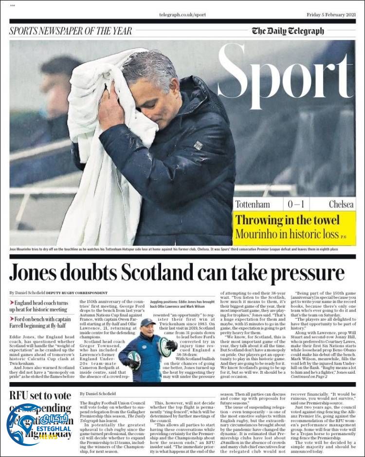 روزنامه ورزشی تلگراف اسپورت جمعه 17 بهمن 1399