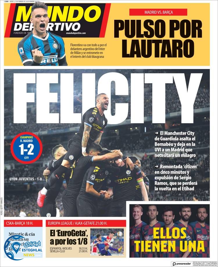 روزنامه ورزشی موندو دپورتیوو پنجشنبه 8 اسفند 1398