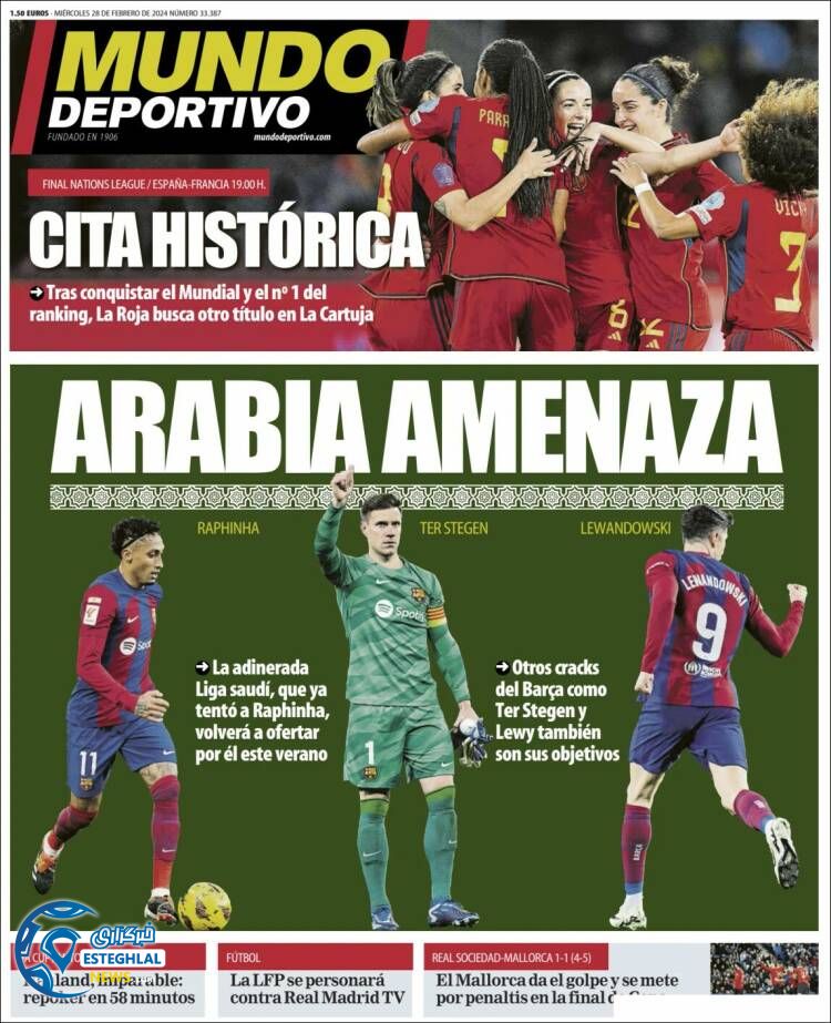 روزنامه  ورزشی موندو دپورایوو چهارشنبه 9 اسفند 1402 