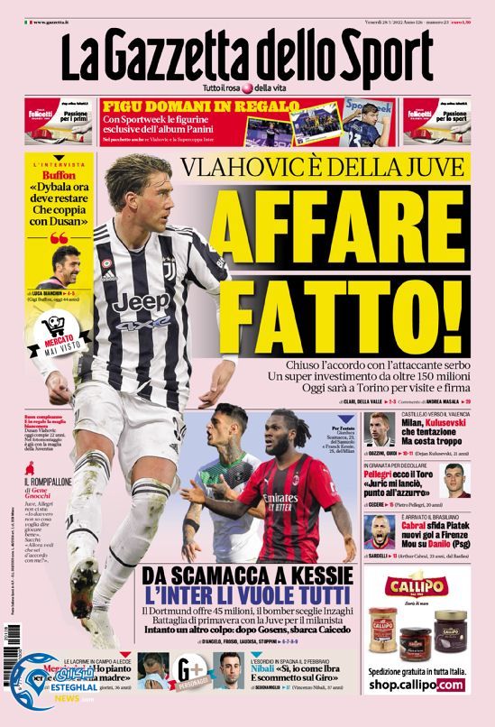 روزنامه ورزشی گاتزتا دلو اسپورت جمعه 8 بهمن 1400