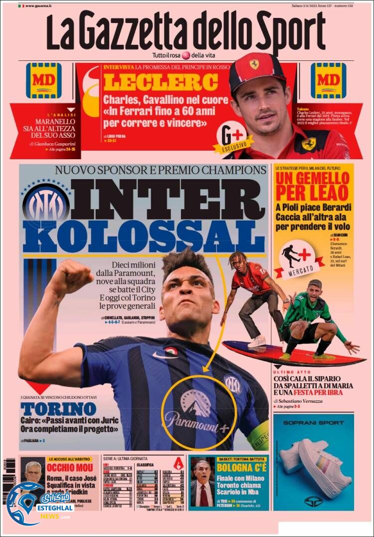 روزنامه ورزشی گاتزتا دلو اسپورت شنبه 13 خرداد 1402