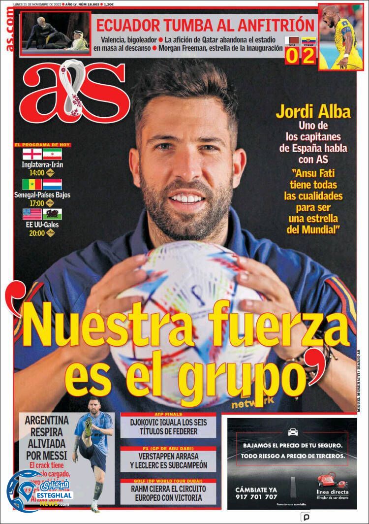 روزنامه ورزشی آ اس دوشنبه 30 آبان 1401 