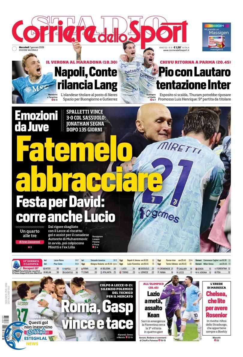 روزنامه  ورزشی کوریره دلو اسپورت چهارشنبه 17 دی 1404 