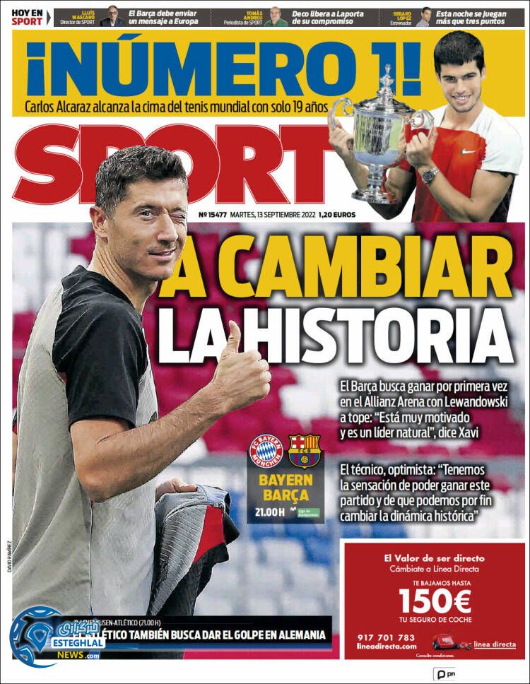 روزنامه ورزشی اسپورت سه شنبه 22 شهریور 1401