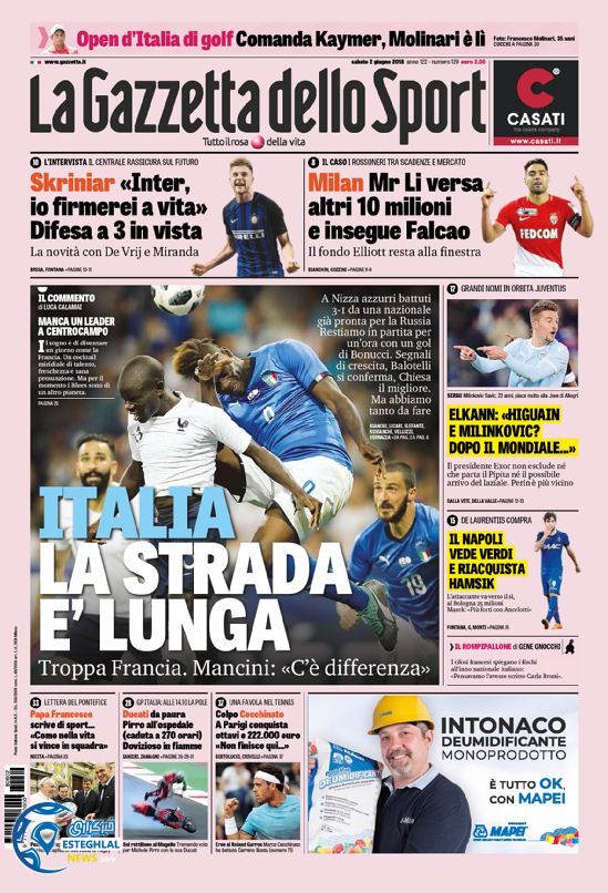 روزنامه ورزشی گاتزتا دلو اسپورت شنبه 12 خرداد 1397