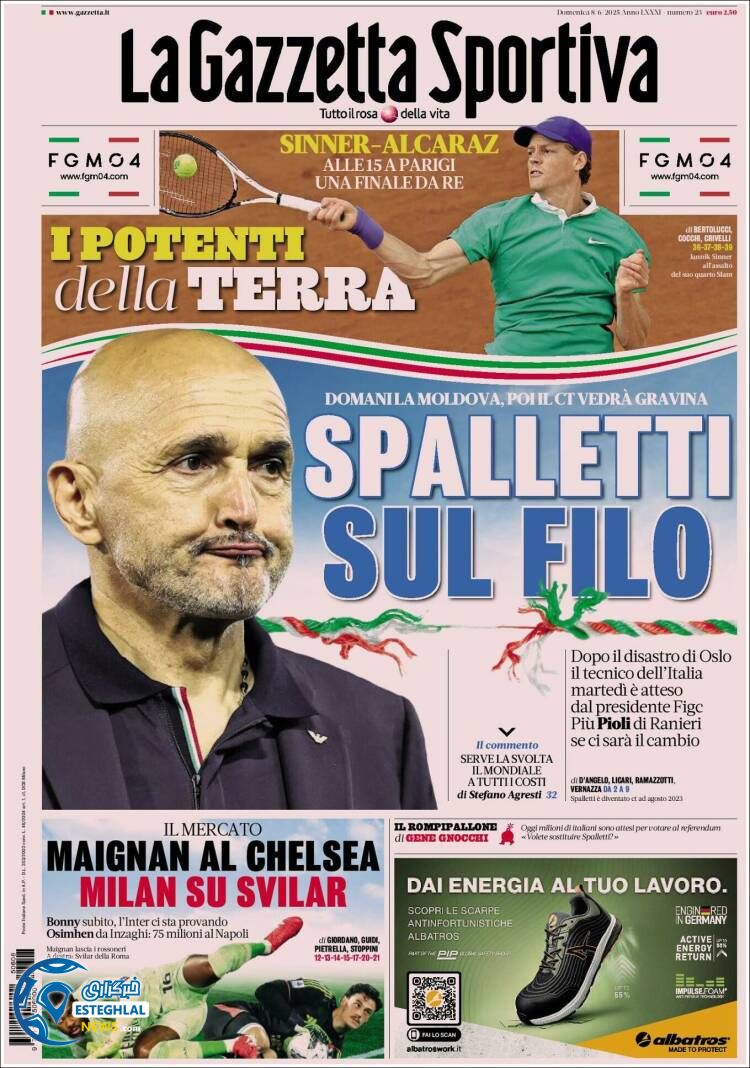 روزنامه ورزشی گاتزتا دلو اسپورت یکشنبه 18 خرداد 1404 