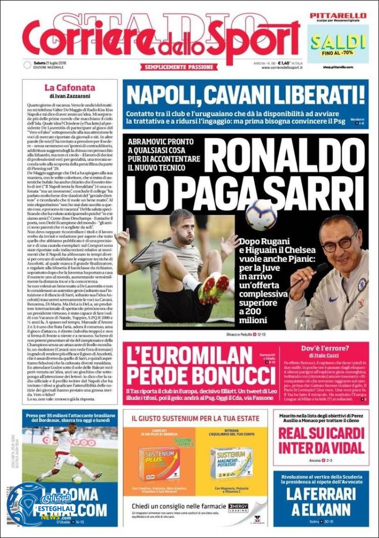 روزنامه ورزشی کوریره دلو اسپورت شنبه 30 تیر 1397