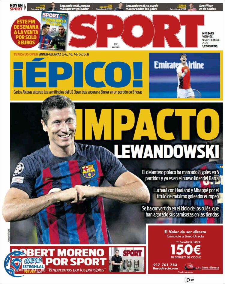 روزنامه  ورزشی  اسپورت جمعه 18 شهریور 1401 