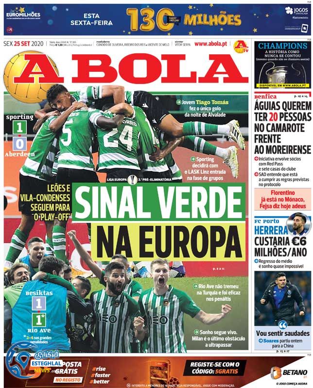 روزنامه ورزشی آبولا جمعه 4 مهر 1399