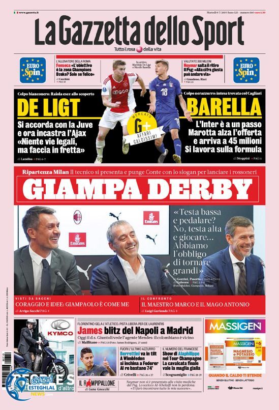 روزنامه ورزشی گاتزتا اسپورت سه شنبه 18 تیر 1398