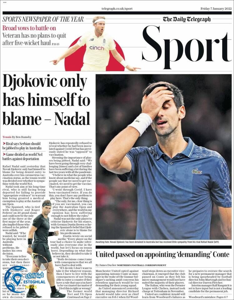 روزنامه ورزشی تلگراف اسپورت جمعه 17 دی 1400