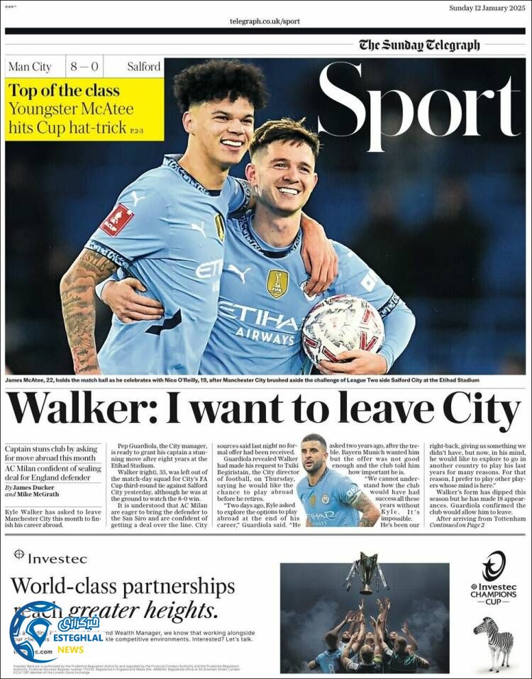 روزنامه ورزشی تلگراف اسپورت یکشنبه 23 دی 1403 