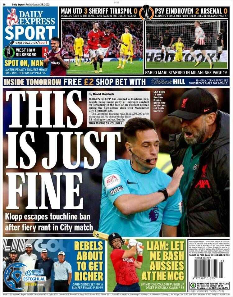 روزنامه ورزشی اکسپرس اسپورت جمعه 6 آبان 1401 