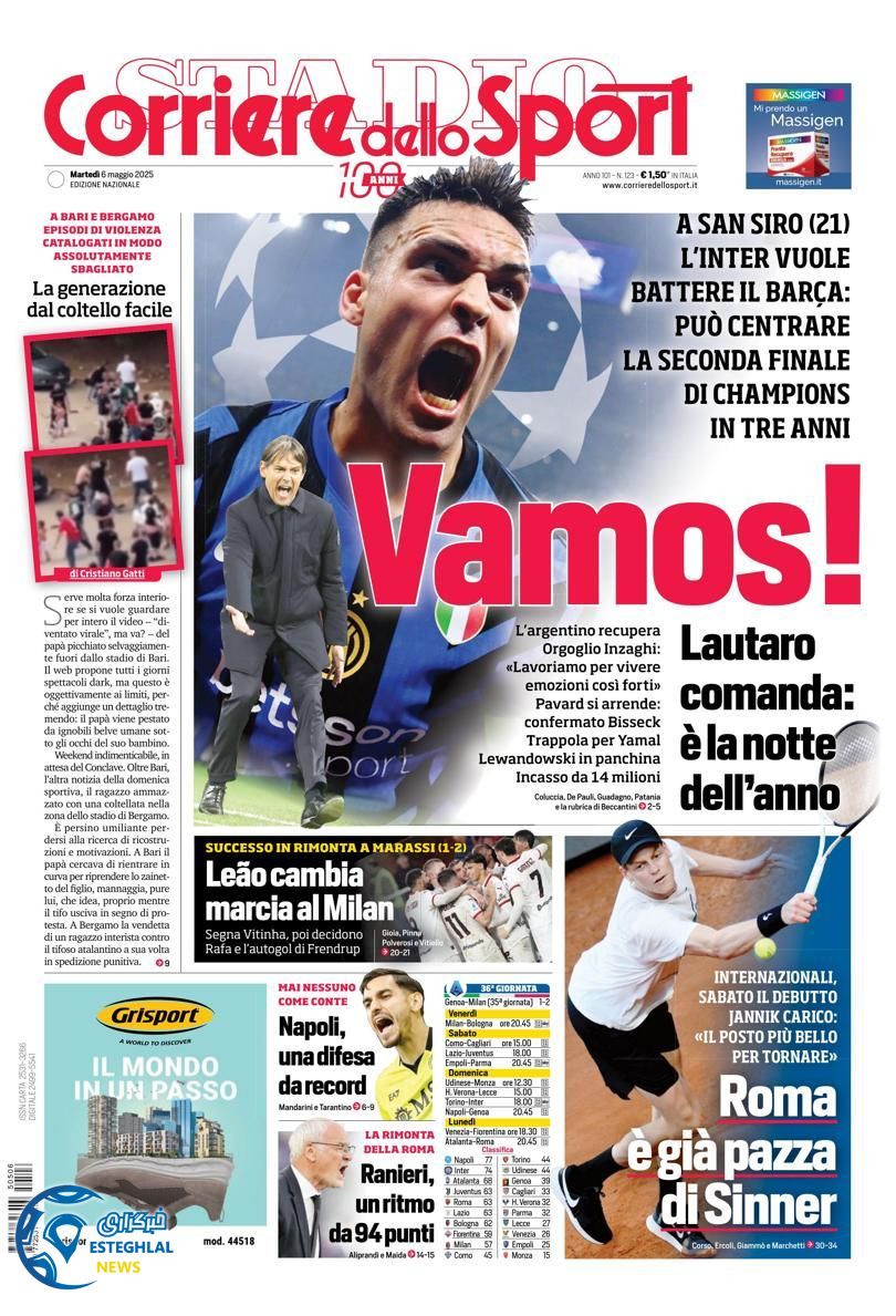 روزنامه ورزشی کوریره دلو اسپورت سه شنبه 16 اردیبهشت 1404  