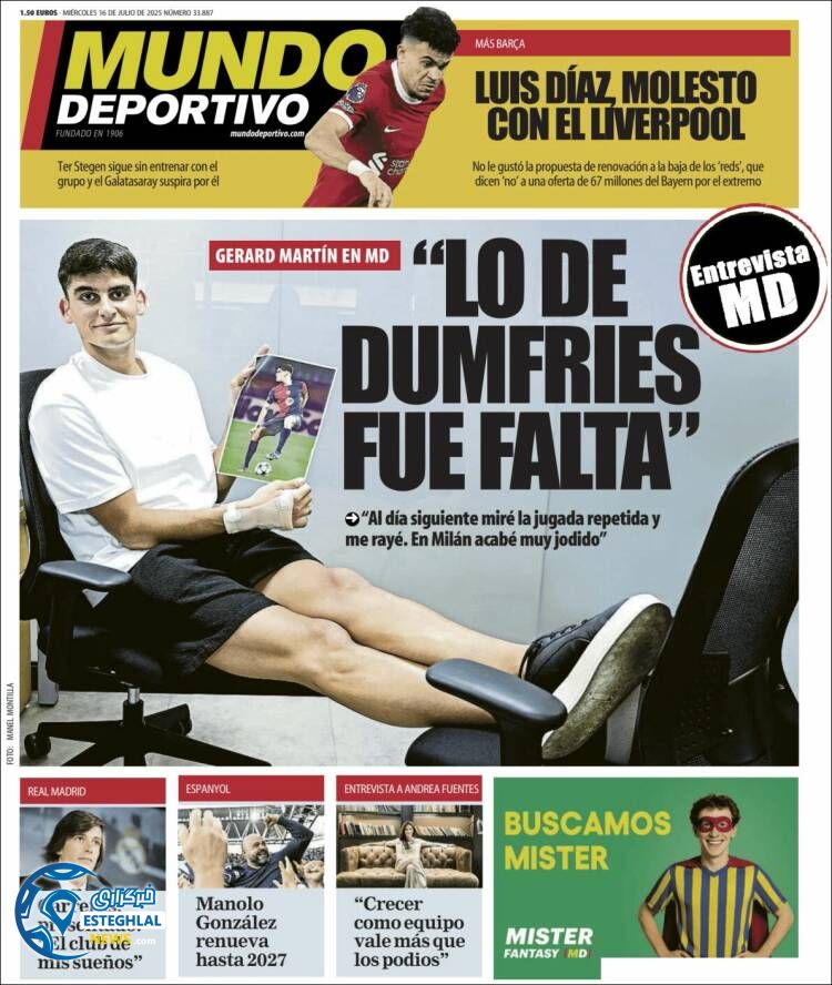 روزنامه ورزشی موندو دپورتیوو چهارشنبه 25 تیر 1404 