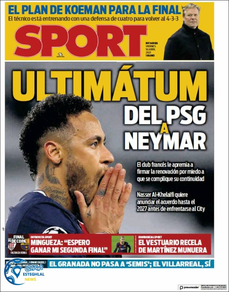 روزنامه ورزشی اسپورت جمعه 27 فروردین 1400