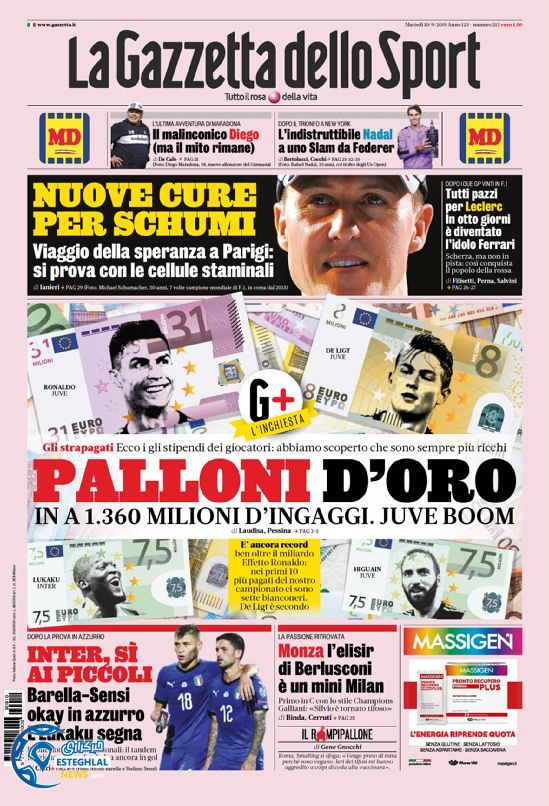 روزنامه ورزشی گاتزتا دلو اسپورت سه شنبه 19 شهریور 1398